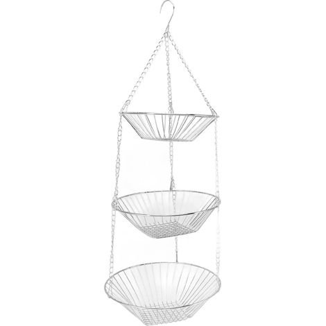 Panier à fruits suspendu à 3 niveaux en fil de fer, pour fruits, légumes et fleurs, à utiliser à l'intérieur comme à l'extérieur. (1/5)