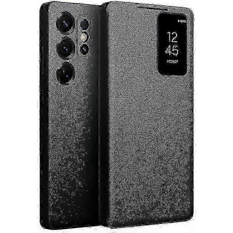 Étui à rabat en cuir de vachette avec fenêtre transparente pour Galaxy S25 Ultra par QIALINOBlack (1/5)
