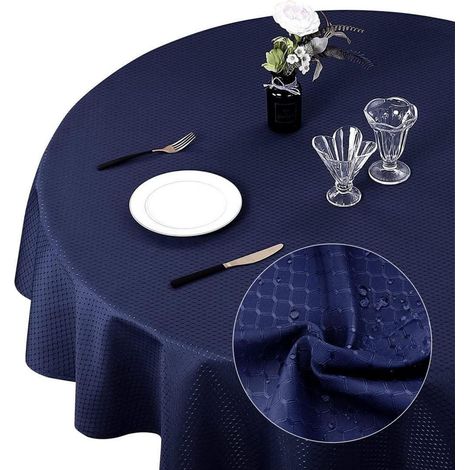 Runde Tischdecke 178 cm, wasserabweisend, knitterfrei, maschinenwaschbar, marineblau