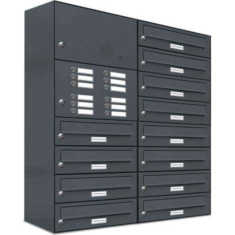 12er Briefkasten Anlage Aufputz - Wandmontage RAL 7016 Anthrazit Klingel (1/5)