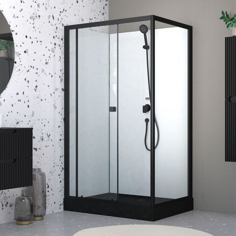 cabine de douche rectangulaire 110x80x197 cm - porte coulissante - receveur noir mat