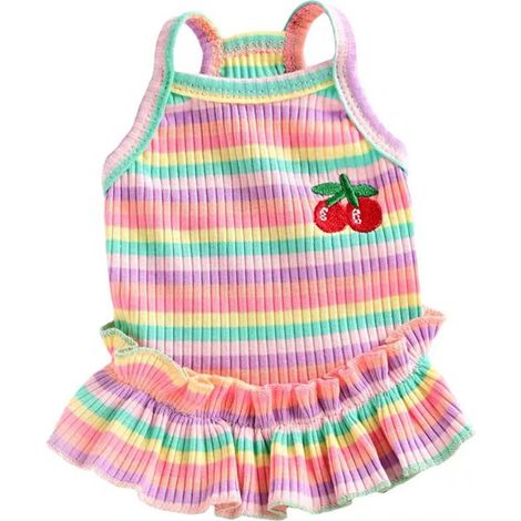 1 robe à rayures arc-en-ciel pour chien, en coton doux et respirant, modèle léger d'été, convient aussi aux chats et chiots (1/5)