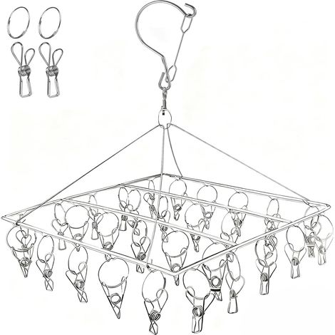 Stainless Steel Clothes Drying Rack with 30 Clips (1/5)