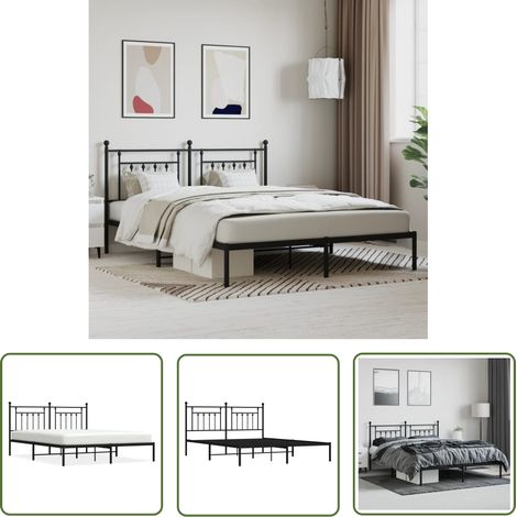 The Living Store Cadre de lit métal sans matelas et tête de lit noir 180x200 cm - Cadre De Lit - Lit Double - Lit Metal - Lit Noir - Meuble Chambre (1/5)