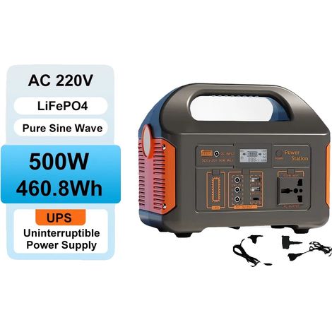 Station de puissance portable, chargement solaire, lumière LED, 500W 460.8Wh (1/2)