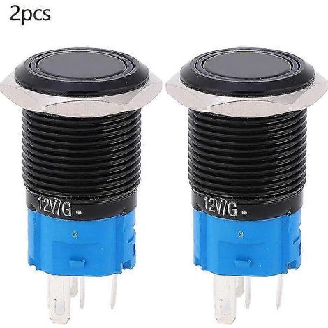2 Boutons Poussoirs 16mm 12V Auto-Verrouillage IP65 Étanche Lumineux Blanc, Interrupteur 5 Broches DC (1/3)