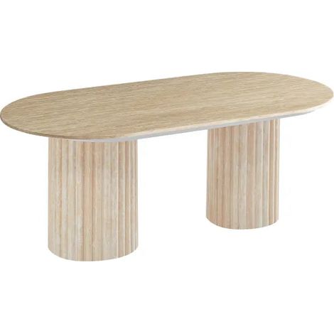 Table Basse Ovale Céramique Travertin Brillant 120x60 cm – KEYSHA (1/5)