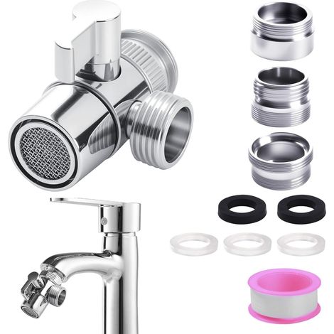 3 Voies Valve Inverseur de Douche avec Adaptateur M22-M24-G1/2,Shower Diverter Valve,Répartiteur Adaptateur pour Robinet,3 Voies Robinet Inverseur Diverter pour Salle de Bain(Argenté) (1/5)