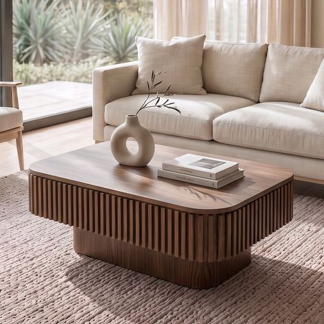 Table basse avec rangement caché 98 x 60 x 35 cm, MDF plaqué bois, noyer OKMYHOME (1/5)