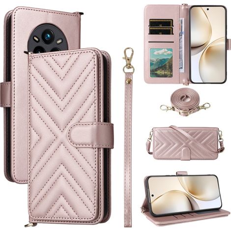 Realme 14 Pro+ 5G Flip Case, Crossbody Ledergeldbörse, Roségold (1/5)