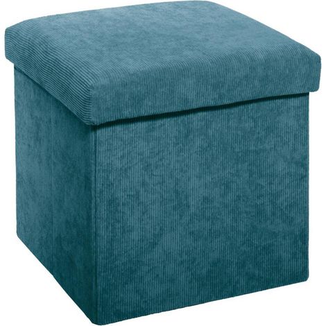 Pouf coloris bleu en velours - L. 38 x l. 38 x H. 38 cm -PEGANE-