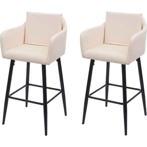 HHG – Lot de 2 tabourets de bar – similicuir crème-beige – cadre métal – hauteur 101 cm – assise 74 cm – repose-pieds ergonomique - HHG-754