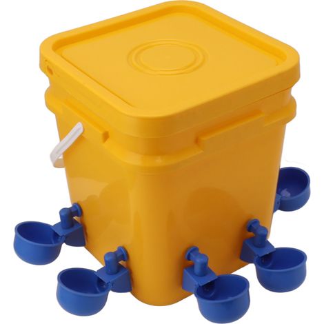 Abreuvoir automatique pour poulets avec réservoir portatif de 12 L, équipement d'abreuvement pour volailles (seau pour oies et canards), bol pour oiseaux bleus et vis noires. (1/5)