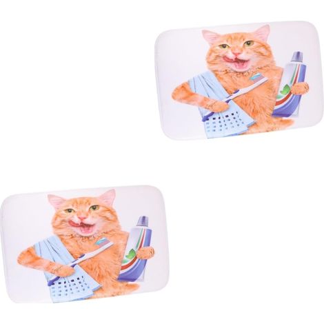 2pièces Tapis Motif Chat Tapis Antidérapant Polyester Absorbant pour Cuisine Salon Et Chambre (1/5)