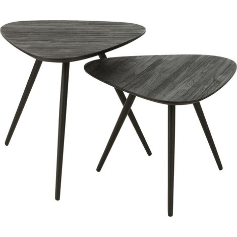 Lot de 2 tables d'appoint 50 cm en teck et métal noir - DOXY (1/5)