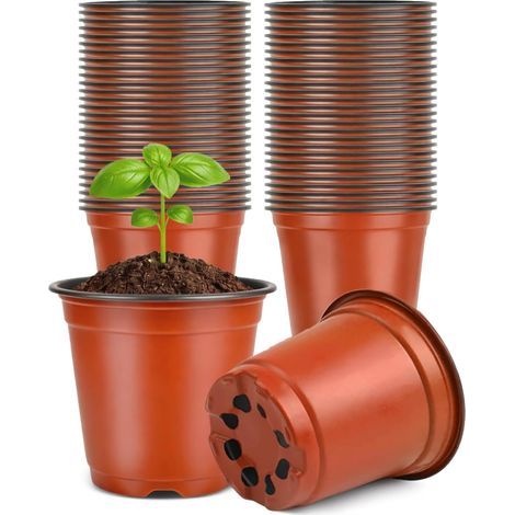 100 Pièces 10CM Pots de Fleurs,Pot pour Semis Exterieur,Pot Plastique Plante,Pot de Repiquage,Godets Semis pour Interieur-Rouge-Marron (1/5)