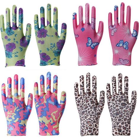 Filiyano-Ensemble de 4 gants de jardinage pour fleurs, taille 8 - Gants de jardinage verts et roses (1/5)