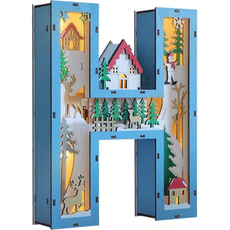 Lettre décorative lumineuse en bois H, style Noël, éclairage LED intérieur, artisanat personnalisé, nécessite 2 piles AA (1/5)