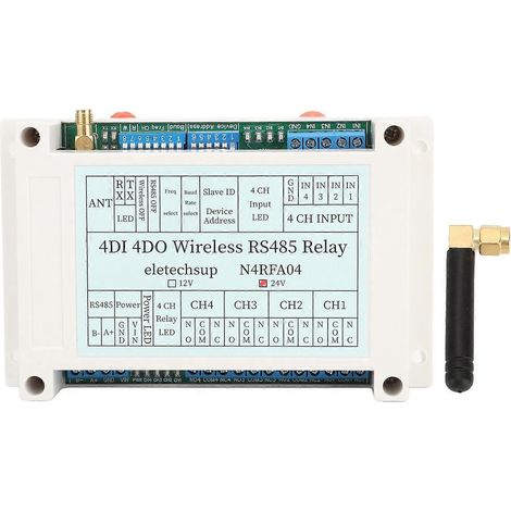 4-Kanal-Funkrelaismodul 4DI 4DO 433M RS485 Sender-Empfänger-Relais mit Antenne DC 24V
