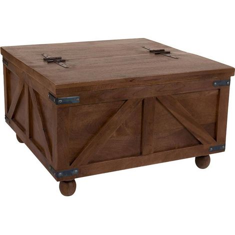 Table basse coffre bois naturel style industriel chaleureux - brun naturel bois de manguier (1/3)