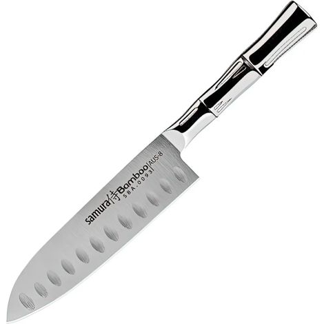 Couteau Santoku Samura en bambou, petit modèle. Lame alvéolée, 137 mm. (1/5)