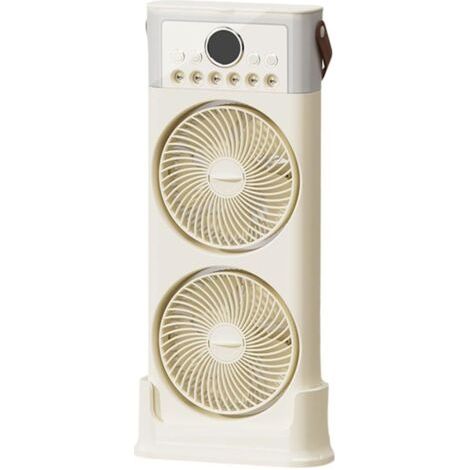 Ventilateur double avec humidificateur, 6 buses, réglable à 360°, silencieux, USB C, portable, 2400 mAh (beige, 49 cm)