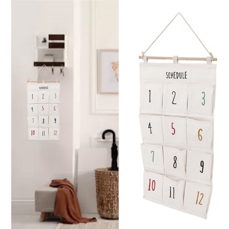 12 Pockets Hanging Organizer Canvas and Solid Wood Type A 37 x 73cm Organisateur mural 12 compartiments avec installation facile pour dormitory ou chambre (1/5)