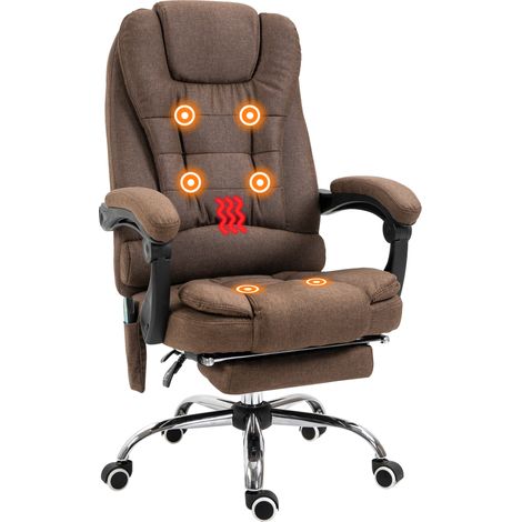 Fauteuil de direction avec fonction massage, chauffage, réglage en hauteur, dossier inclinable, repose-pieds et coussin lombaire