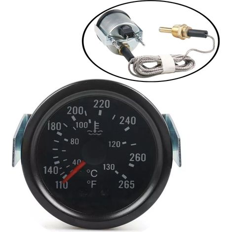 Compteur mécanique de température de l'eau, pointeur de 2 pouces, 52mm, avec capteur 130 ℃/265 ℉, compteur de véhicule d'ingénierie à double échelle (1/2)