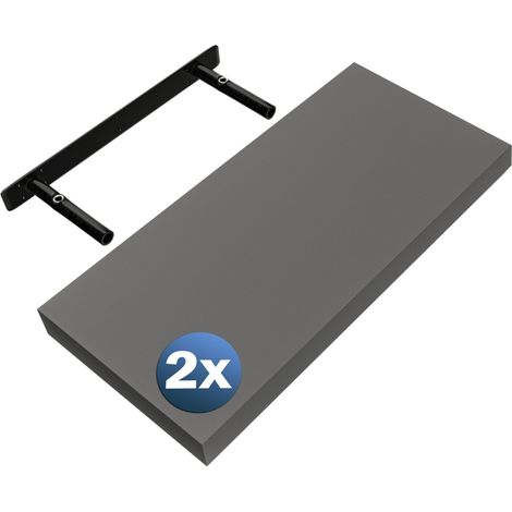 CASARIA® Floating Shelves Including Bracket Wall Shelving Living Room Kitchen Bedroom Office 38mm Thick Hidden Wall Fixing 15kg Capacity MDF 50cm (de), Set of 2 Matt Grey