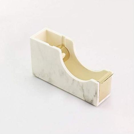 Dérouleur De Ruban De Bureau - Dérouleur En Marbre Blanc Et Doré Rosé - Lame Dentée - Pour Ruban Adhésif Standard - 1 Pièce (1/5)