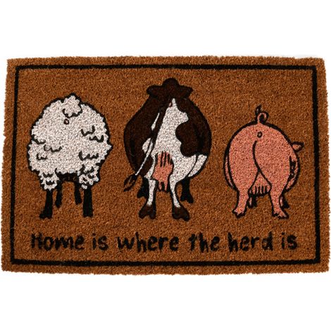Tapis à imprimé aniaml en fibre de coco - Home is where the herd is - Marron - L 60,5 x l 40,2 cm - Livraison gratuite (1/3)