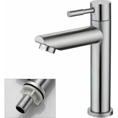 Robinet Salle Bain Eau Froide Uniquement Robinet Lavabo Surface Chromé en Cuivre Durable Robinetterie Lave Mains Cartouche Mousseur Démontable Pratique pour Nettoyer ou Remplacer, (1/5)