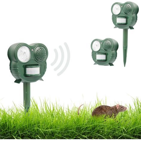 Répulsif ultrasons pour animaux – Détecteur de mouvements jusqu'à 8m – Flash nocturne – Installation facile sur sol ou mur