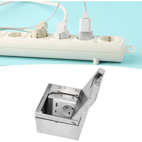 Unterputz-Bodensteckdose aus Edelstahl mit zwei Stiften und USB-Typ-C-Anschluss, entspricht europäischen Normen, 130 mm, flach, verdeckt und wasserdicht, Unterputzmontage, AC250V Haushaltsstromversorg (1/5)