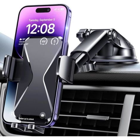 1 support téléphone voiture, ventouse super collante, bras télescopique, rotation 360°, compatible smartphones 4-7 pouces, usage tableau de bord et pare-brise (1/4)