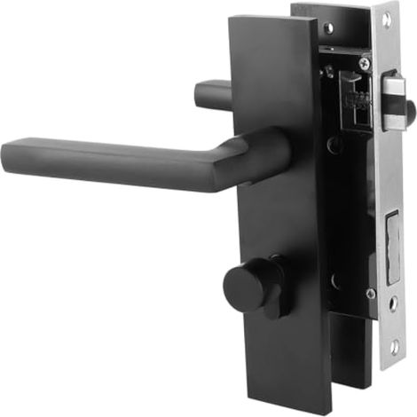 Serrure de porte en aluminium noir, design silencieux universel, kit pour chambre, barre carrée avec vis, ensemble complet en boîte (1/5)