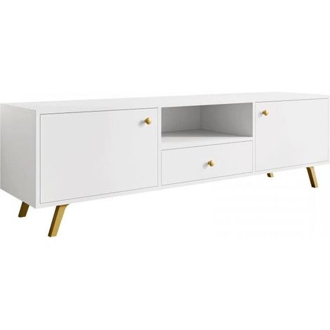 Mueble TV Monfera 104, Blanco, Número de puertas: 0, Número de cajones: 0, 160x48x41cm