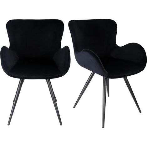 Lot 2 chaises style scandinave velours noir pieds métal noir – LOTUS 2 (1/5)