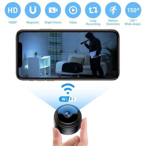 Camera Espion - Mini Caméra WiFi 1080 HD Cam de Surveillance Spy Cam avec Vision Nocturne Détection de Mouvement Micro Camera (1/4)