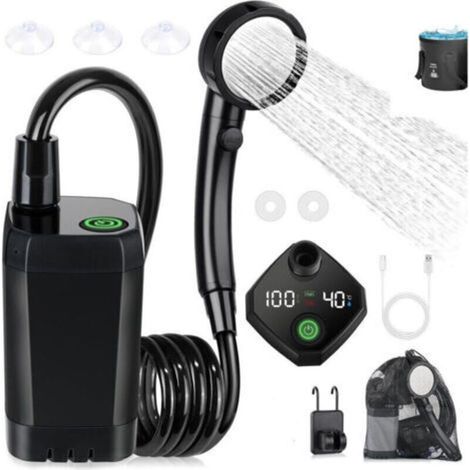 6000mADouche Portable pour Camping, Douche électrique Extérieure Rechargeable avec Affichage Numérique Intelligent,Noir (1/5)