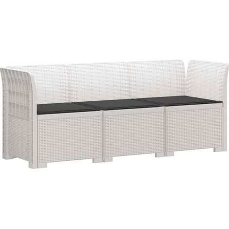 Divano da giardino 3 posti con cuscini in look rattan PP Bianco vidaXL (1/5)