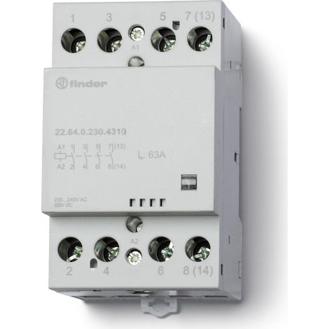 Contacteur modulaire 3NO + 1NC 63A 230V AC DC AgSnO2 indicateur méca FINDER 226402304710PAS