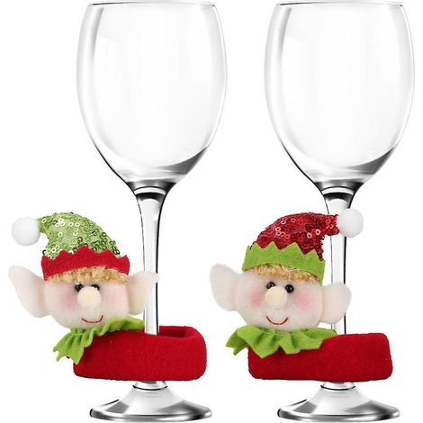 4 Pices, Verre  Vin De Nol Tenant Un Elfe En Tissu  Paillettes, Cadeau D'elfe Pour Hommes Et Femmes, Dcoration De Maison De Nol Pour Couple (1/5)