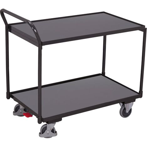 VARIOfit Tischwagen mit gebogenem Schiebegriff und 2 Ladeflächen 1185x790mm Anthrazitgrau RAL 7016