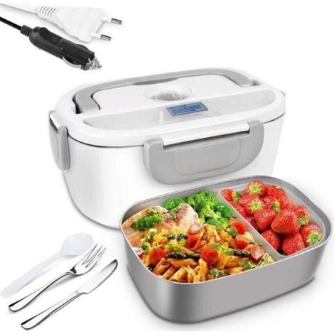 Boîte Chauffante Repas - 1.5 L - Acier Inoxydable Amovible - Alimentation 220 V / 12 V / 24 V - 40 W - Pour Voiture Bureau Pique-Nique - 1 Pièce (1/4)