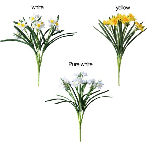 Bouquet de narcisses, bouquet de narcisses artificiels, bouquet de narcisses d'intérieur en pot simulé en plastique, 60 cm, tissu de soie + plastique. (1/5)