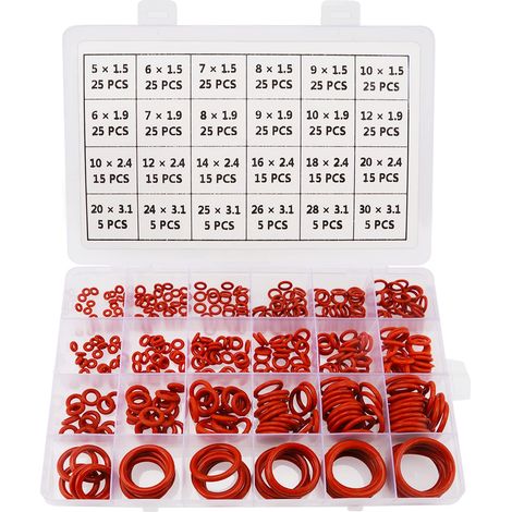 420 Pièces 24 Tailles Joint Torique Rouge Kit d'assortiment, Joints Toriques Métriques en Silicone, pour Robinet, Véhicule Climatisation, Electroménagers, Roulement, Pompe (1/5)