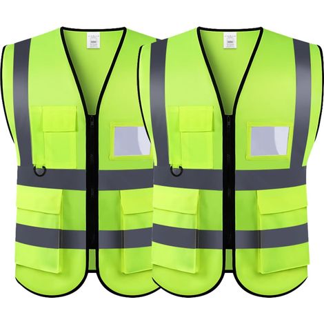 Gilet De Sécurité Réfléchissant Haute Visibilité Vêtements Travail Directeur Exécutif Veste Zip Brace Téléphone Mobile Titulaire D'identité Poche 3D (1/5)