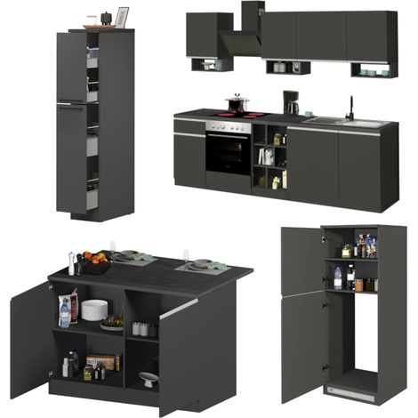 Dmora Completa Armand, Set modulabile, Cucina componibile con più Elementi, 100% Made in Italy, Antracite e Ardesia, Elettrodomestici non inclusi (1/5)
